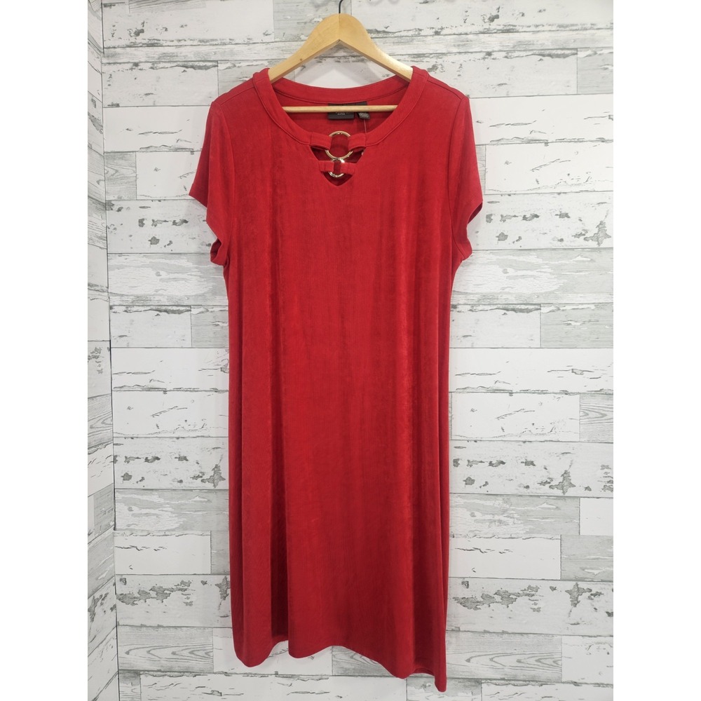 Travelers by Chicos Red Short Sleeve Keyhole Ring Neck Dress Size 3 XL